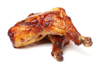 grilled chicken leg  on white background 