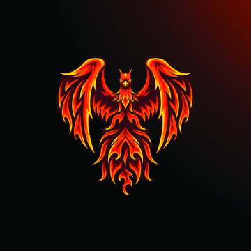Phoenix mascot for sport and esport or gamer logo in fire color