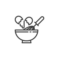 Egg beating line icon. linear style sign for mobile concept and web design. Cooking with egg beater whisk and bowl outline vector icon. Symbol, logo illustration. Vector graphics