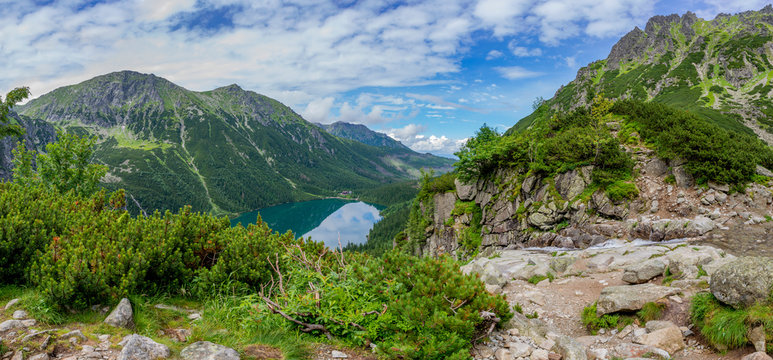 View on Morskie Oko form Czarny Staw, Tatra Mountains, Poland