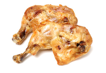 grilled chicken leg  on white background 