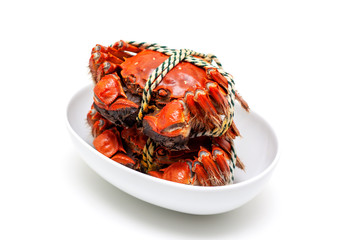 Cooked Chinese hairy crab isolated on white background