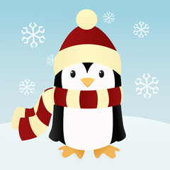 Cozy penguin in the snow