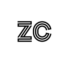 Initial two letter black line shape logo vector ZC