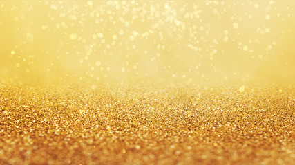 New year 2020. Bokeh background. Lights abstract. Merry Christmas backdrop. Gold glitter light. Defocused particles. Golden color