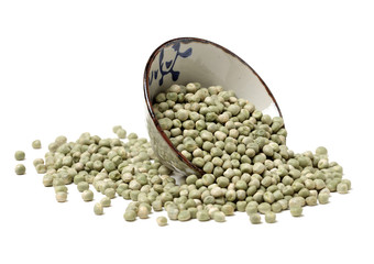 Dried green peas on white background