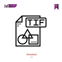 Outline tif file icon isolated on white background. Popular icons for 2019 year. file-types. Graphic design, mobile application, logo, user interface. EPS 10 format vector