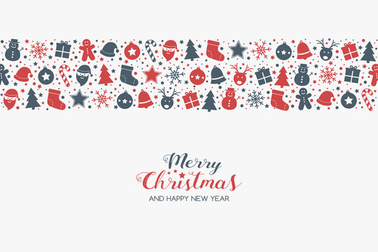 Beautiful Christmas greeting card with Xmas icons and text. Vector