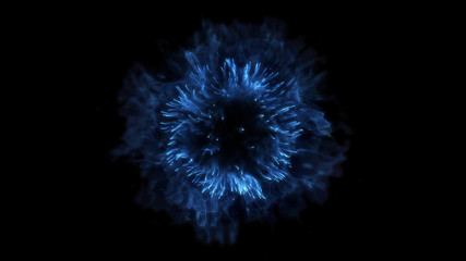 Explode background. Explosion isolated. Black backdrop. Round shockwave. Abstract element. Blue color