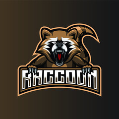 Fototapeta premium Angry raccoon mascot illustration for sport and esport or gaming team logo.