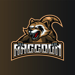 Angry raccoon mascot illustration for sport and esport or gaming team logo.
