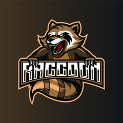 Angry raccoon mascot illustration for sport and esport or gaming team logo.