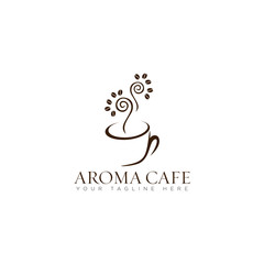 creative logo aroma cafe, with cup and coffee tree vector