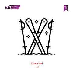 Outline skiing icon. skiing icon vector isolated on white background .Logo . Graphic design, mobile application, icons 2019 year, user interface. Editable stroke. EPS10 format