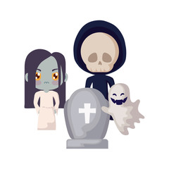 scene of children disguised with icons halloween