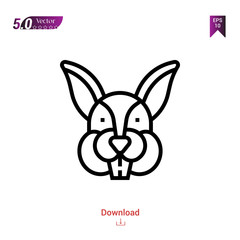 Outline rabbit head  icon vector isolated on white background .Logo . Graphic design, mobile application, icons 2019 year, user interface. Editable stroke. EPS10 format