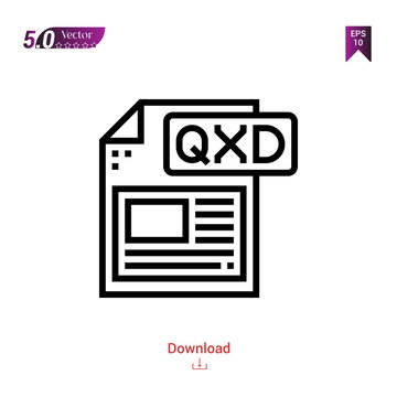 Outline qxd file icon isolated on white background. Popular icons for 2019 year. file-types. Graphic design, mobile application, logo, user interface. EPS 10 format vector