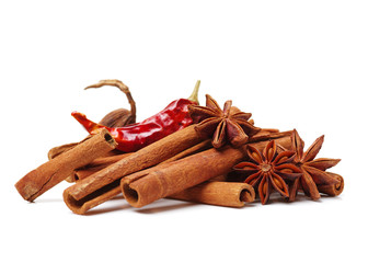 Various seasonings on white background 