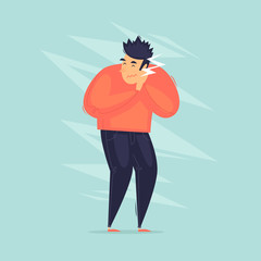 Man has a toothache, dentist. Flat design vector illustration