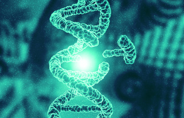 Genetic engineering with DNA on green background. 3d render.