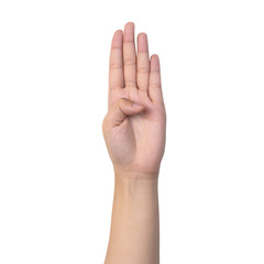 four fingers count signs isolated on white background with clipping path.