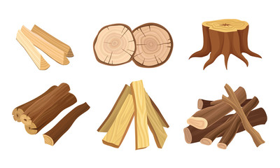 Set of Wood Logs for Forestry and Lumber Industry Vector Illustrated Set