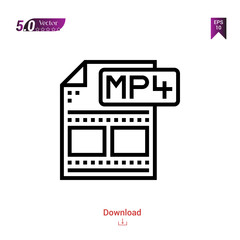 Outline mp4 file icon isolated on white background. Popular icons for 2019 year. file-types. Graphic design, mobile application, logo, user interface. EPS 10 format vector