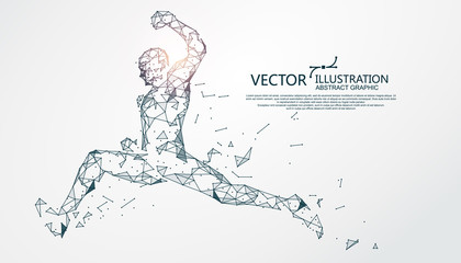 Jumping person, point and line composition, vector illustration.