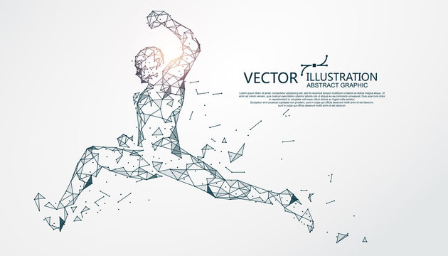 Jumping person, point and line composition, vector illustration.