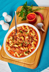 american goulash of elbow pasta and ground beef