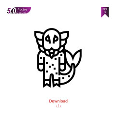 Outline merman fantasy character icon isolated on white background. Popular icons for 2019 year. fantasy-character. Graphic design, mobile application, logo, user interface. EPS 10 format vector