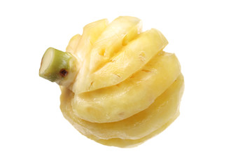 Peeled pineapple on white background. Farm, fresh.