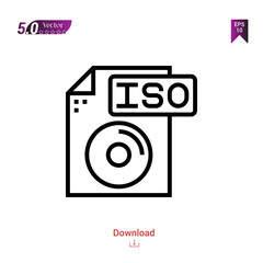 Outline iso file icon isolated on white background. Popular icons for 2019 year. file-types. Graphic design, mobile application, logo, user interface. EPS 10 format vector