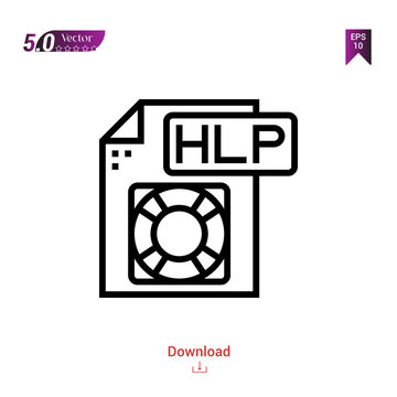 Outline hlp file icon isolated on white background. Popular icons for 2019 year. file-types. Graphic design, mobile application, logo, user interface. EPS 10 format vector