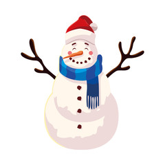 cute snowman with hat and scarf on white background