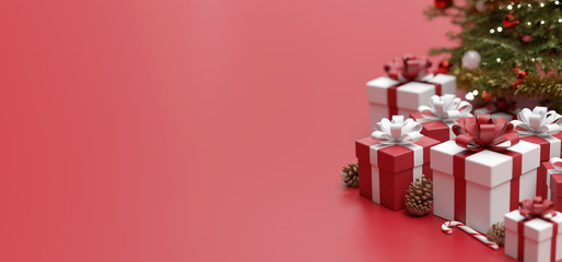 Christmas background with christmas gifts decoration - 3d rendering