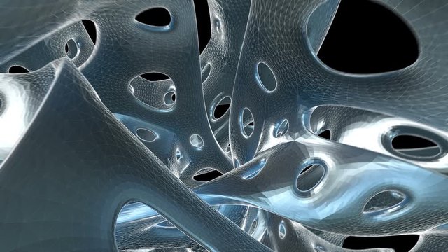 Flying through a lowpoly organic tunnel. Seamless metal retrowave futuristic animation 