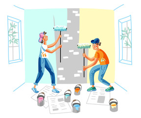Apartment wall painting flat vector illustration