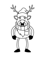 cute reindeer with hat on white background