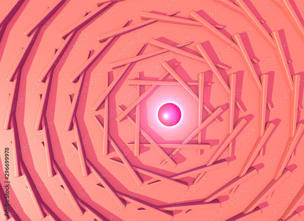 Aufkleber abstract backgroung with shiny plasma ball into the pink architectural structure. 3d illustration