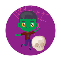 cute boy disguised of frankenstein