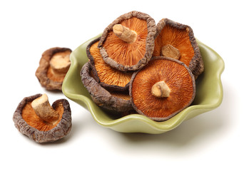 Dry Shiitake Mushroom on white background