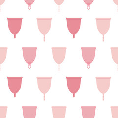 Vector seamless pattern background with different menstrual cups for zero waste periods design.