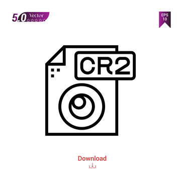 Outline cr2 file icon isolated on white background. Popular icons for 2019 year. file-types. Graphic design, mobile application, logo, user interface. EPS 10 format vector
