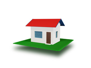 House Model with Green Lawn over White Background. 3D render