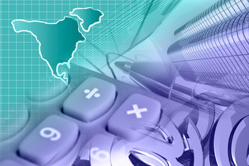 Mail signs, calculator and map