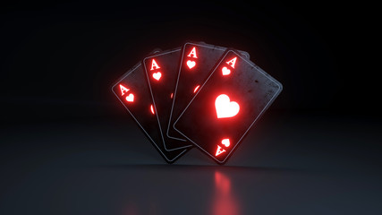 King And Ace Of Hearts Cards With Glowing Neon Lights Isolated On The ...