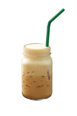 glass of iced cappuccino coffee isolated on white