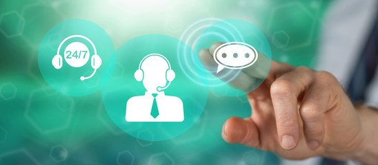 Man touching a call center concept