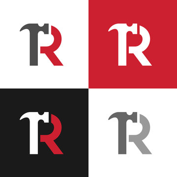 Initial letter R and hammer logo template, repair or renovation design concept